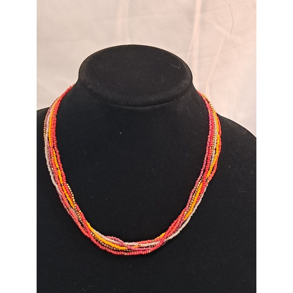 NWT Peyote Bird Multi Strand Multicolor Seed Bead Necklace Heart Charm 19"